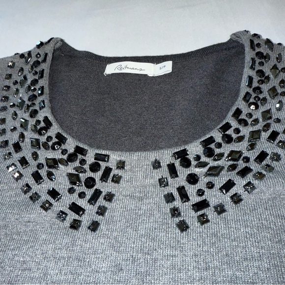 Reitmans Shirt Gray Black Embellished Fitted Knit Short Sleeve Top Women's Sz S - Picture 10 of 10